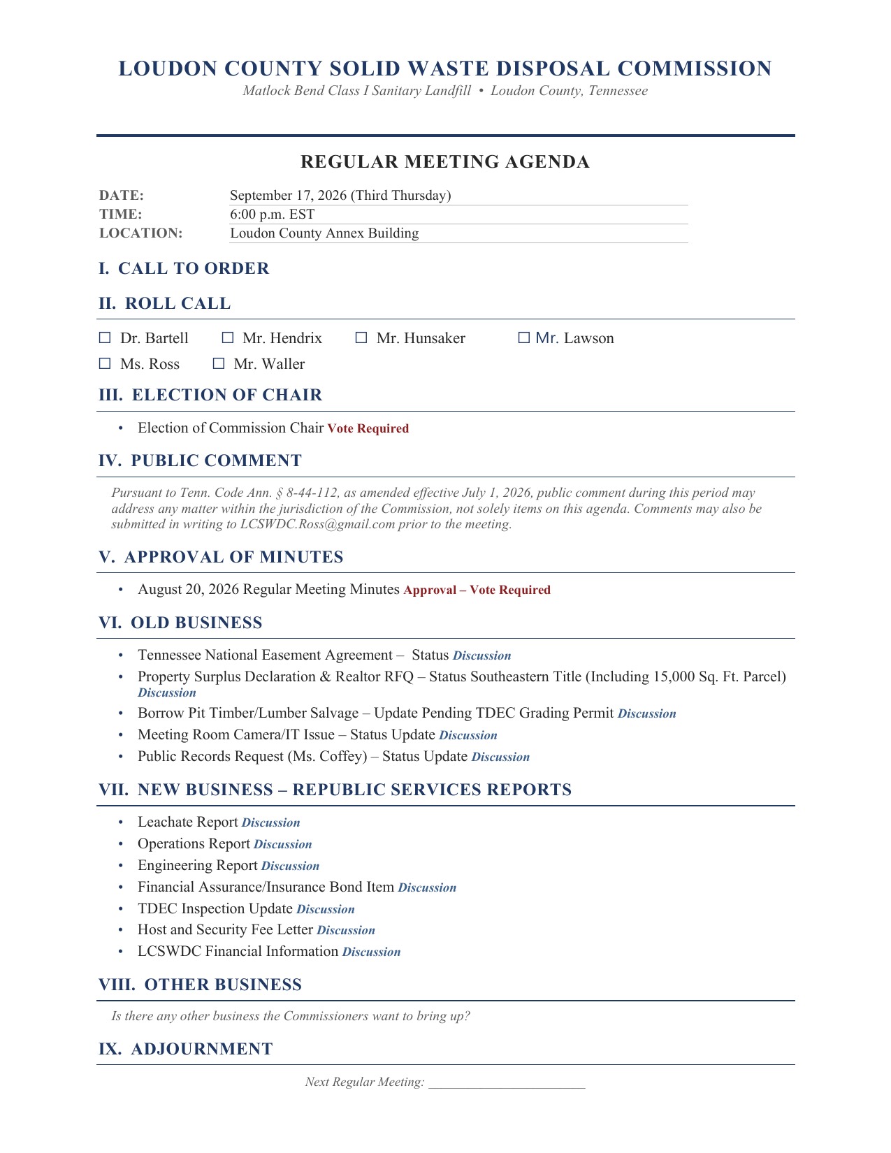 First page of the September 17, 2026 Commission meeting packet.
